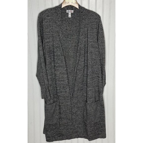 D & Co Denim & Co Womens Petite 4XP Marled Black Gray Duster Cardigan Sweater - Picture 1 of 12
